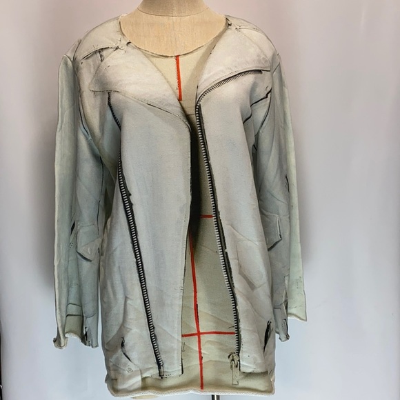 100% MAISON MARTIN MAGIELA OVERSIZED DISTRESSED NECK FAUX ZIP JACKET DESIGN MM6 - Picture 12 of 12
